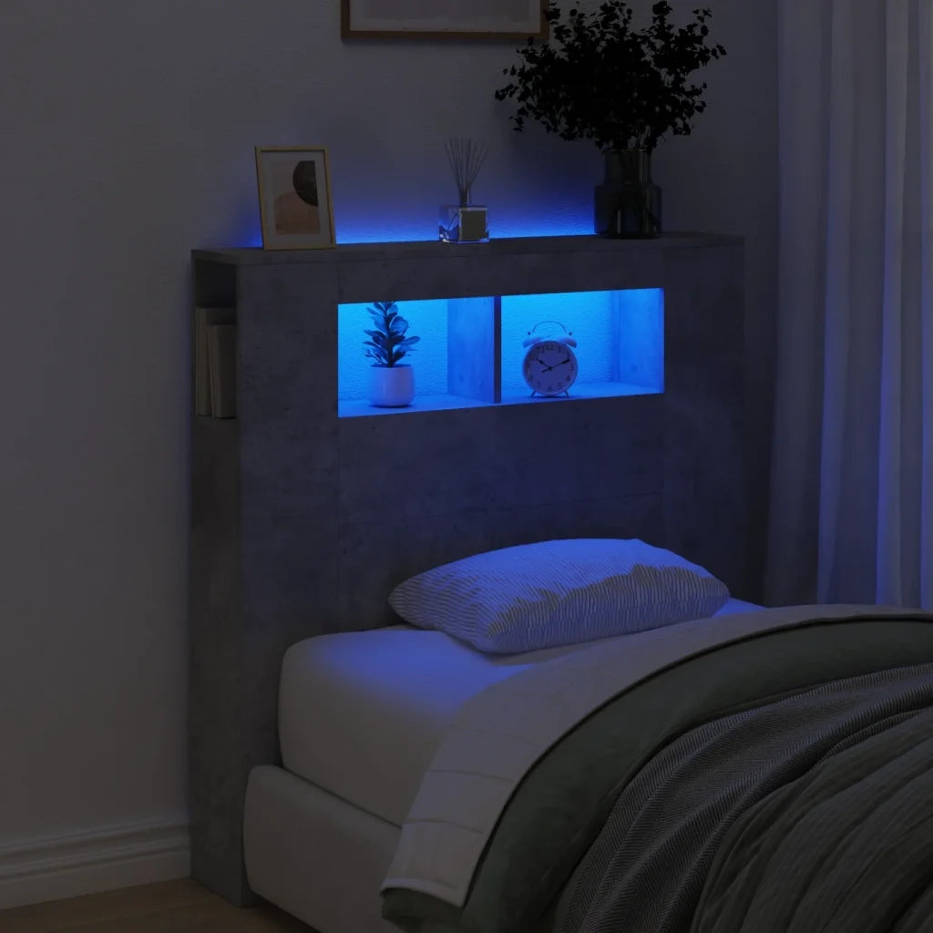 Testiera LED-Testata con LED-Testiera Decorativa Grigio Cemento 100x18,5x103,5 cm Legno Multistrato