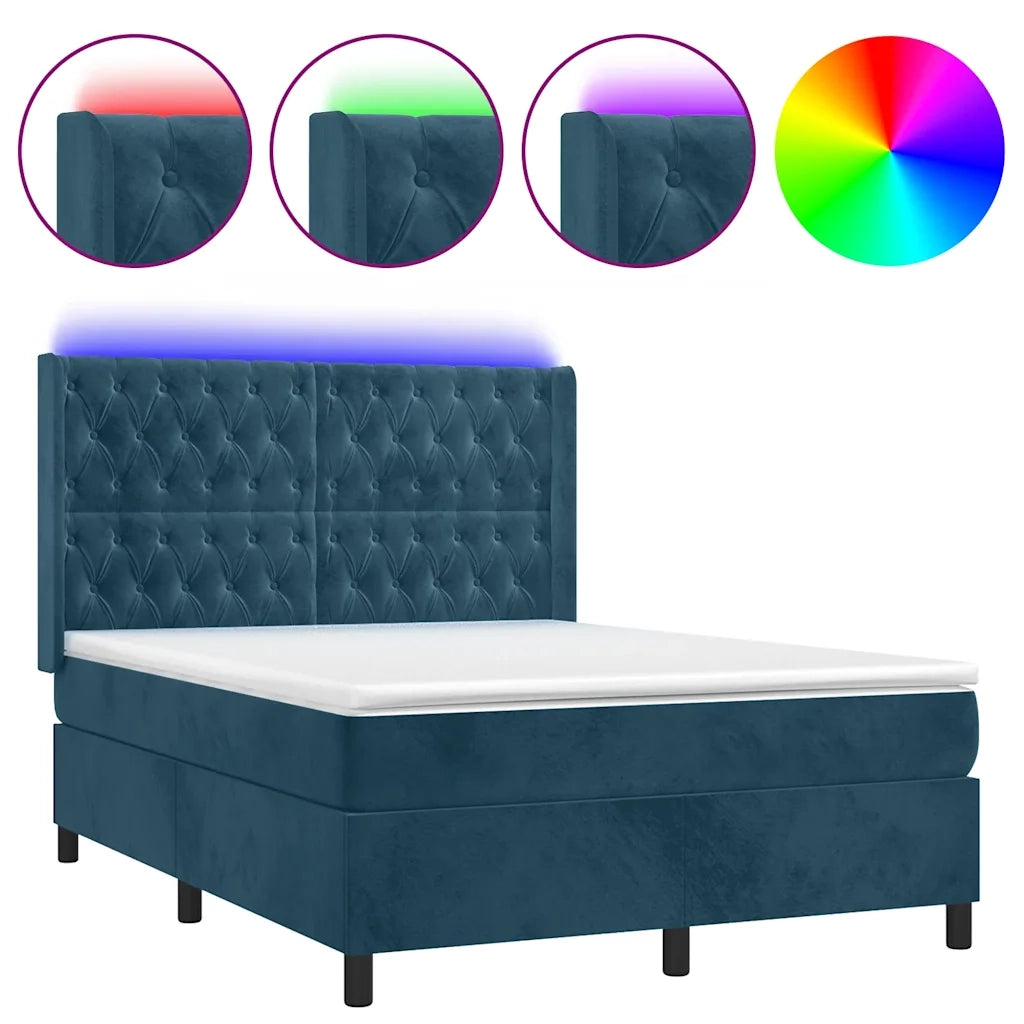 Letto a Molle con Materasso e LED Blu Scuro 140x200 cm 3139749