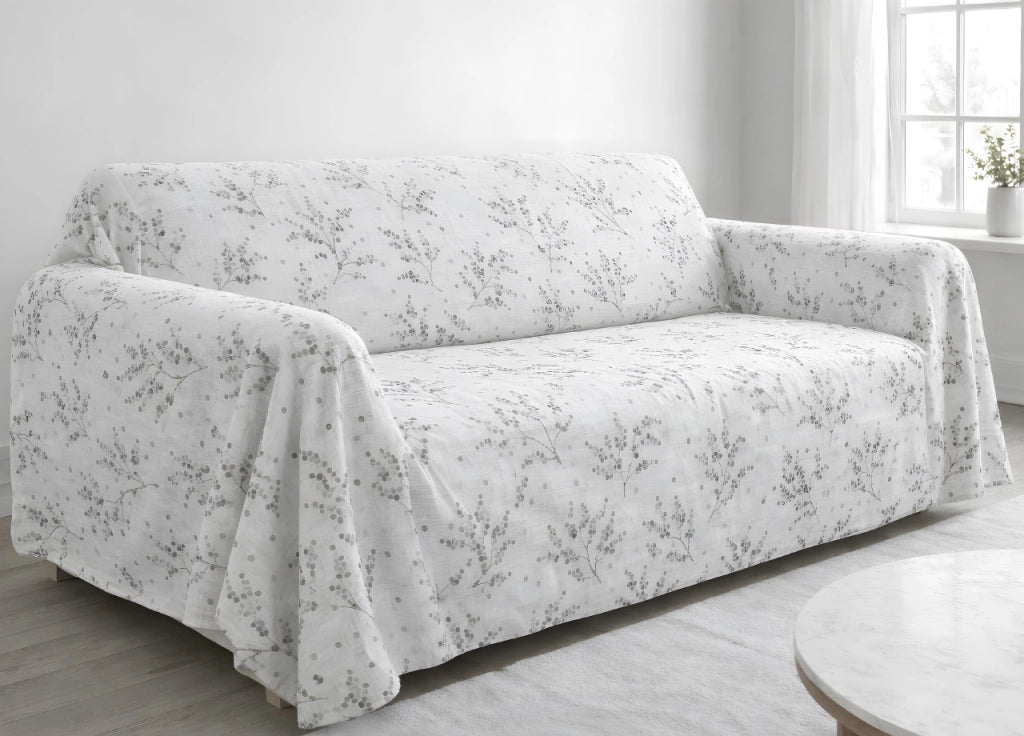 Telo Arredo Copritutto Salvadivano 100% Cotone Made In Italy Disegno Sambuco - Matrimoniale - Perla