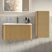 Mobile sottolavabo da bagno con armadietto laterale, lavabo in pietra composita, rovere e bianco, 80 cm