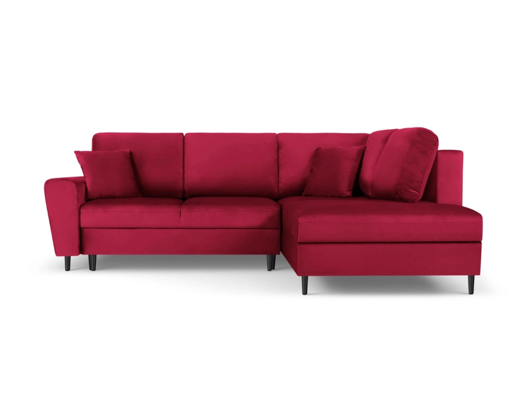 Cosmopolitan Design - Divano convertibile angolare destro con contenitore "Kyoto" 5 posti in velluto rosso 