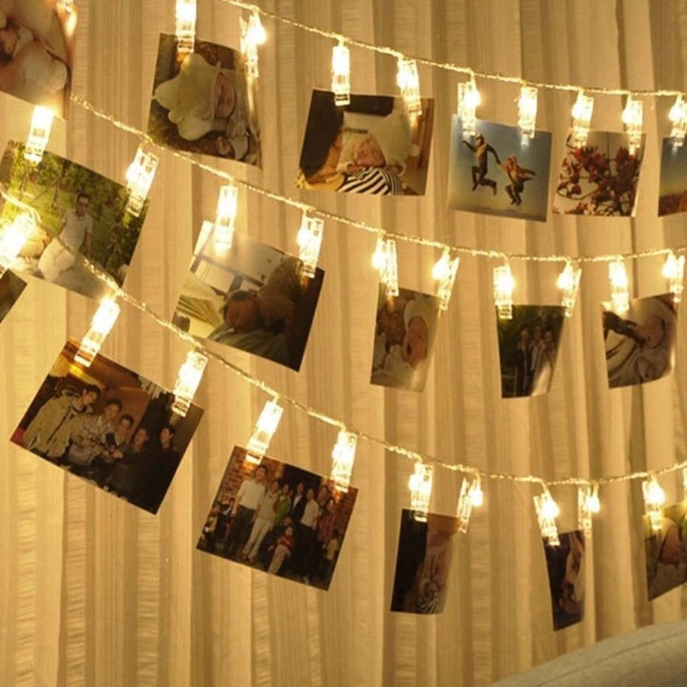 Trade Shop - Catena Luminosa 16 Led Con Mollette Ghirlanda Stringa Clip Per Appendere Le Foto -