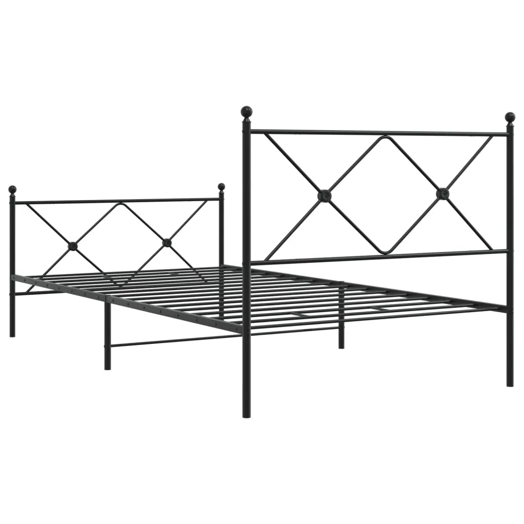 Letto singolo | Letto per adulti | Giroletto con Testiera e Pediera Metallo Nero 100x190 cm