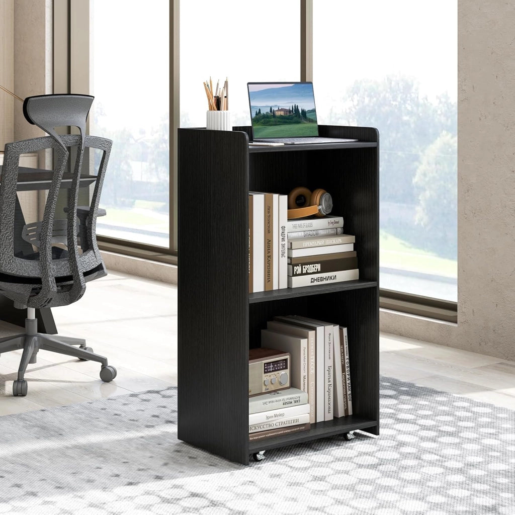 GIANTEX Podio - Leggio mobile con ruote bloccabili, supporto per podio in legno, per sala riunioni, scuola e chiese, 57,5 x 37 x 105 cm (nero)