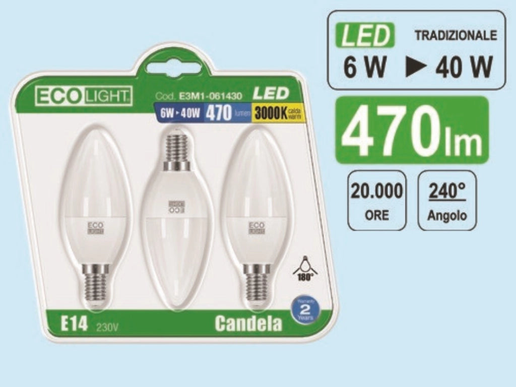 Lampada Lampadina A Led Candela 6W=40W E14 6400K - 470 Lm Set 5 Pezzi - Bisonte