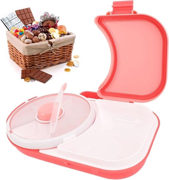Piatto di Snack Divisibile con Coperchio e Maniglia Cassetto di Rifornimento - Nutrizione dei Bambini Organizzatore di Snack Rotante - Piatto di Snack trasparente Organizzatore - Dolci Frutta Noci - Corallo Rosa