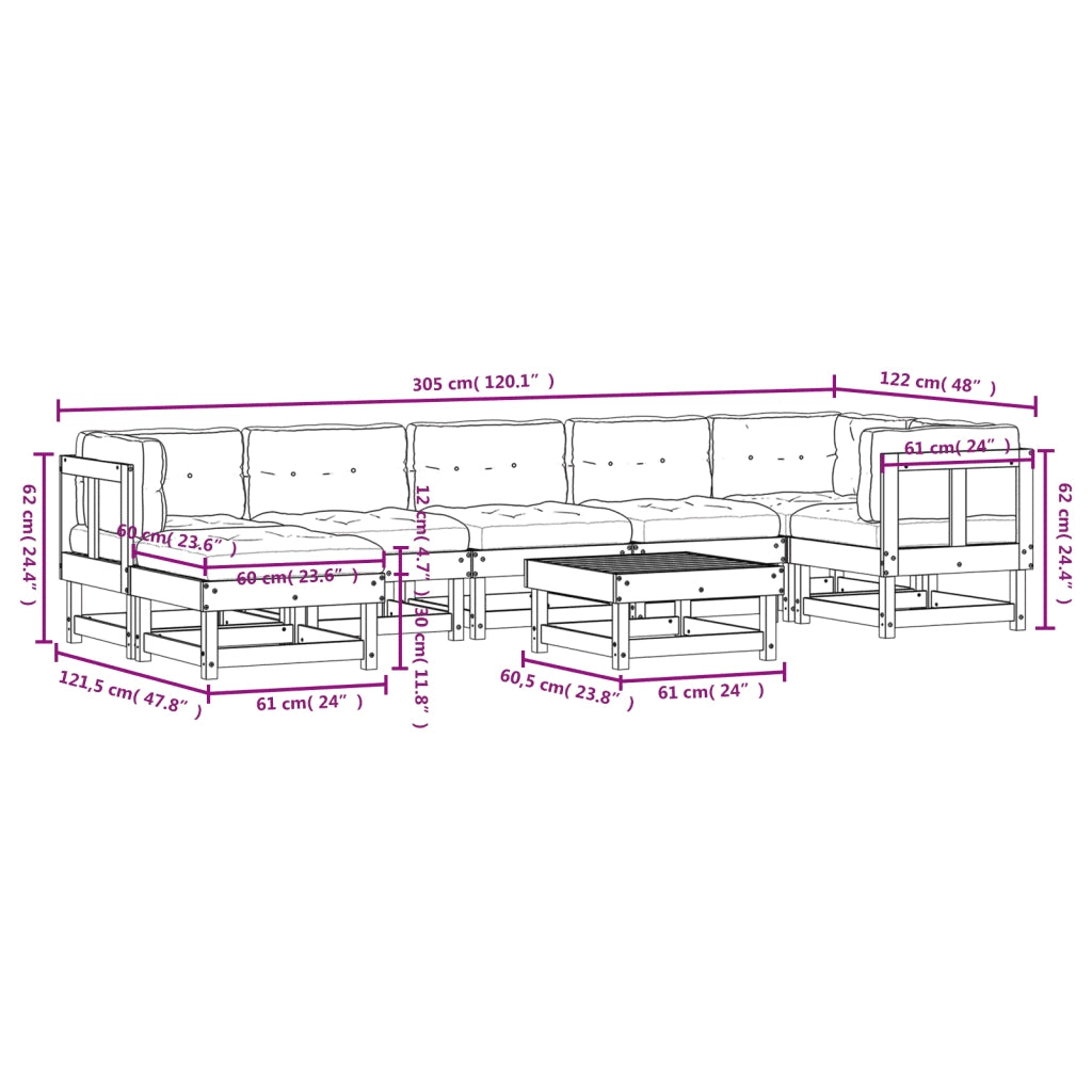 Set Divani Giardino 8 pz con Cuscini Legno Massello di Douglas 3185848