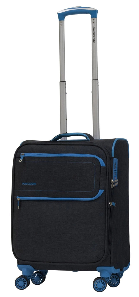 Set 3 Valigie Trolley Morbide in Poliestere 4 Ruote TSA Ravizzoni Nettuno Nere