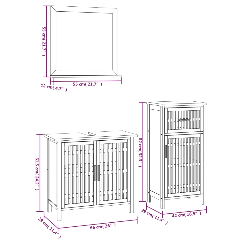 Set Mobili da Bagno 3pz in Legno Massello di Noce 3185784