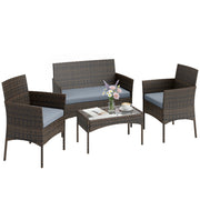 Set giardino in polyrattan con divano, poltrone e tavolo in vetro ¨C zephmum ¨C marrone e grigio