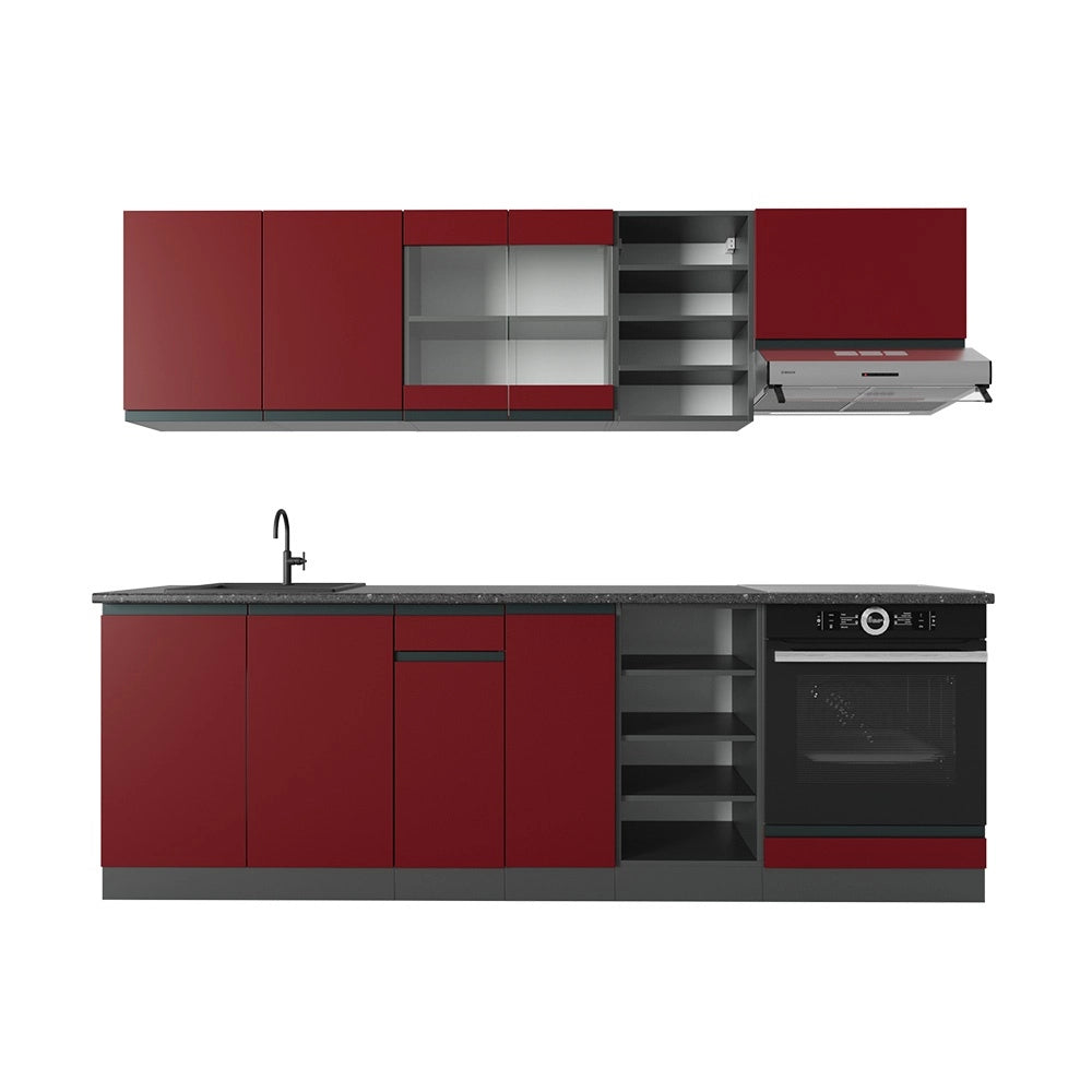 Cucina componibile R-Line Rosso/Antracite 240 cm J-Shape, PL Antracite Vicco