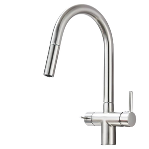 Jana | Rubinetto estraibile 3 vie premium argento spazzolato | osmosi in acciaio inox cucina | miscelatore 360 gradi | filtro 3 attacchi gomito alto