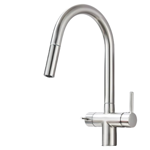 Jana | Rubinetto estraibile 3 vie premium argento spazzolato | osmosi in acciaio inox cucina | miscelatore 360 gradi | filtro 3 attacchi gomito alto