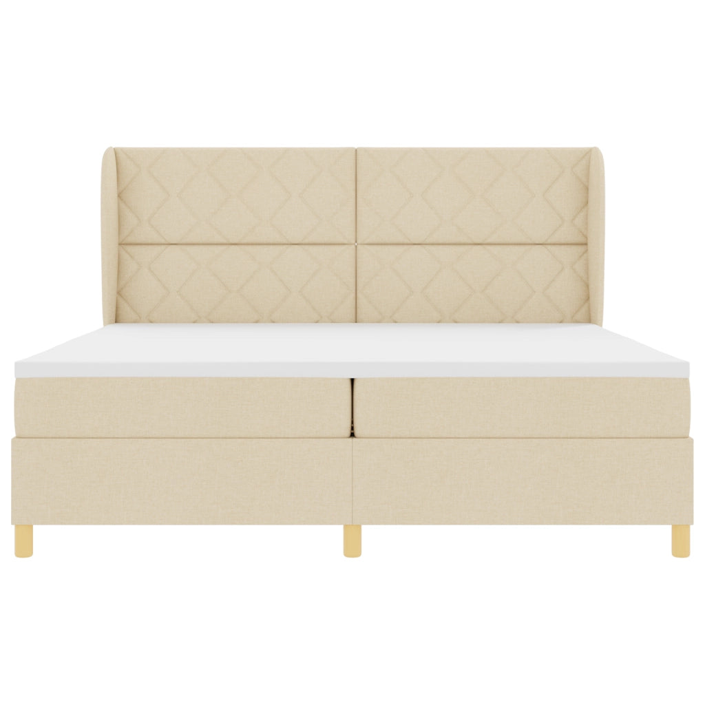 Letto Box Spring Crema con Materasso 200x200 cm Tessuto