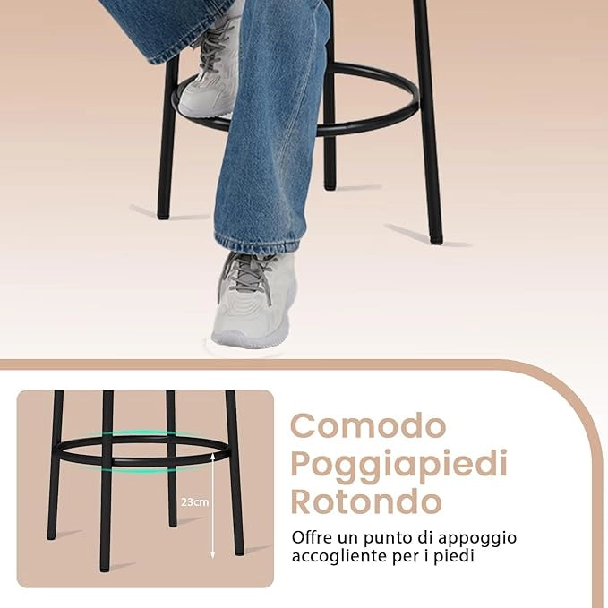Sgabello da Bar 48 x 48 x 68 cm, Sedia da Pranzo con Seduta Imbottita e Base in Metallo, Sgabello Imbottito inTessuto di Lino per Isola della Cucina e Sala da Pranzo, Grigio