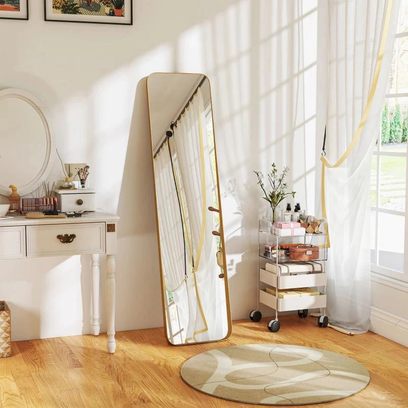 SPECCHIO DA TERRA 40X160CM RETTANGOLARE A FIGURA INTERA CON CAVALLETTO AUTOPORTANTE, ORO