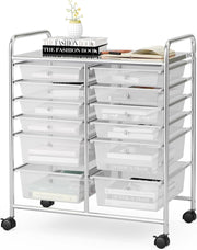 Carrello Portaoggetti con Ruote, 12 Cassetti Rimovibili, Carrello a Rotelle per Soggiorno, Ufficio, Camera da Letto, 64x38x75 cm, 3 Colori
