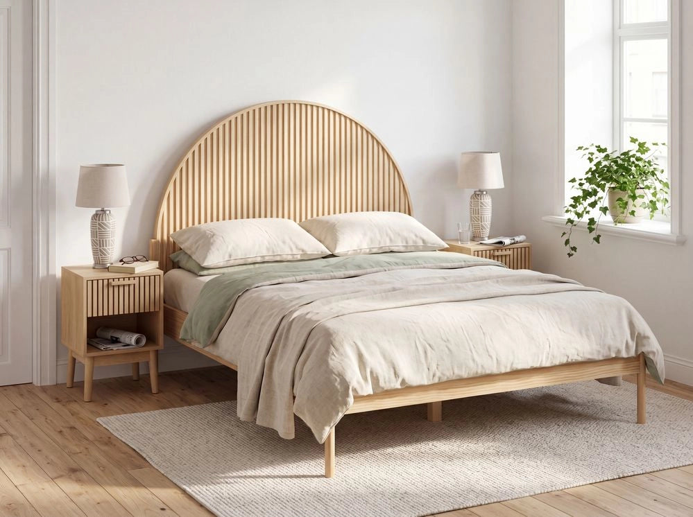 Letto in legno di pino marrone chiaro con rete da 160 x 200 cm finitura naturale stile scandinavo