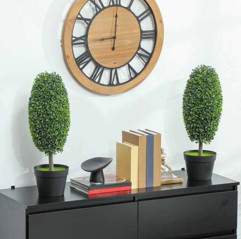 Set da 2 piante artificiali con vaso in cemento, resistenti ai raggi UV, altezza 60 cm, colore verde