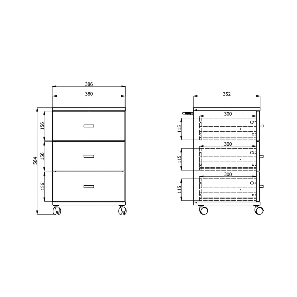 Kaza, Cassettiera 3 Cassetti, 39x35x56h cm Marrone Rovere Nodi