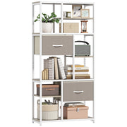 Libreria con 2 cassetti in tessuto e 9 ripiani aperti ¨C Zephmum ¨C Bianco 72.5x30x150 cm