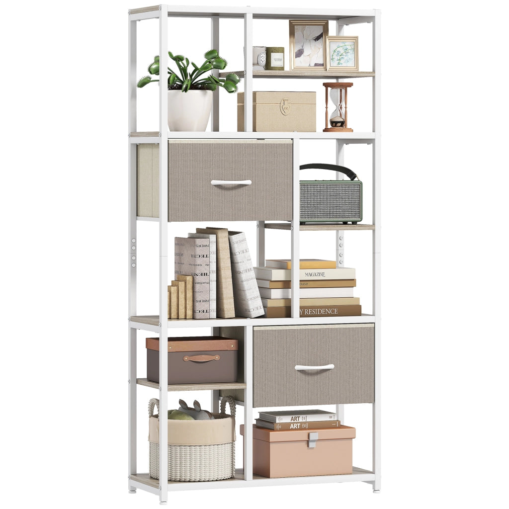 Libreria con 2 cassetti in tessuto e 9 ripiani aperti ¨C Zephmum ¨C Bianco 72.5x30x150 cm