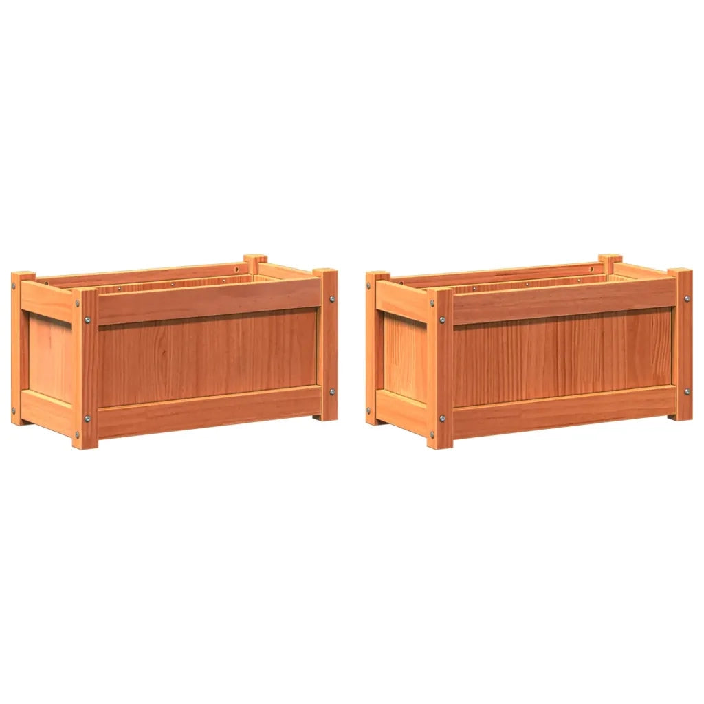 Fioriere da Giardino 2pz Marrone Cera Legno Massello di Pino 837444