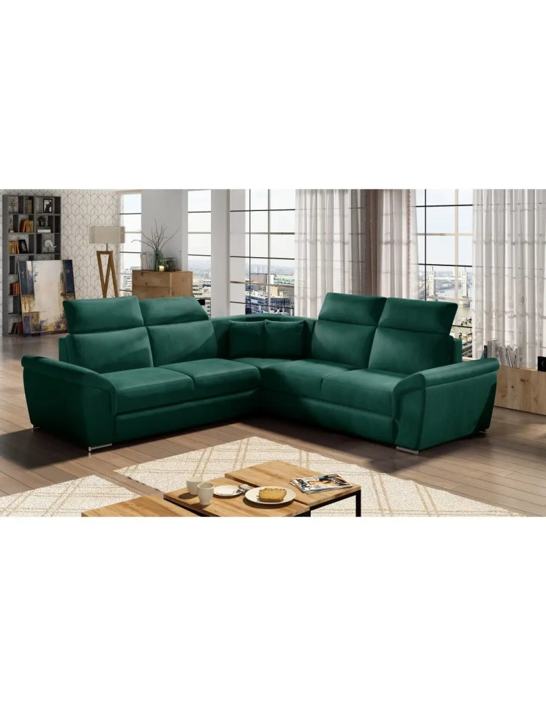 Divano ad angolo FREDERICO Verde Scuro con vano contenitore integrato 266x266cm