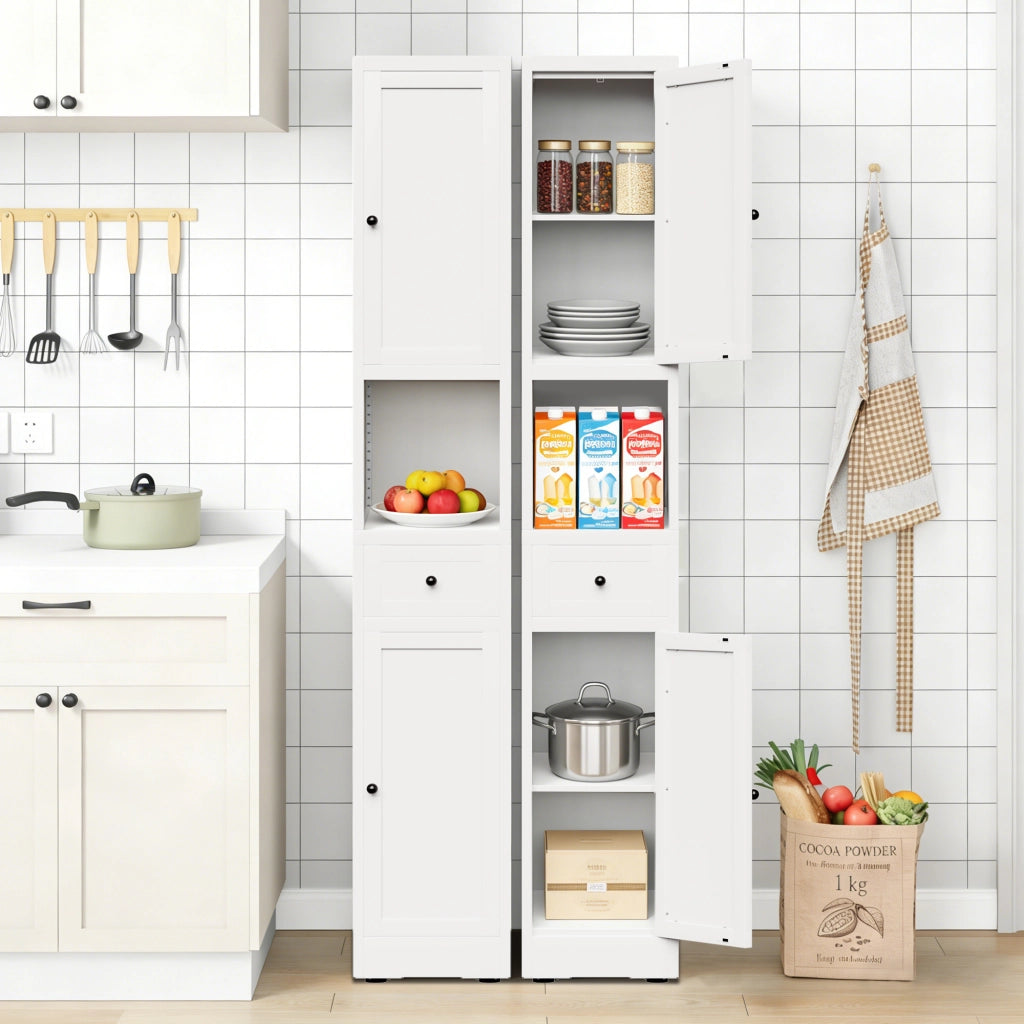 ARMADIO SALVASPAZIO 180,34 x 30 x 30 cm in metallo bianco per bagno con 2 ante e 5 ripiani