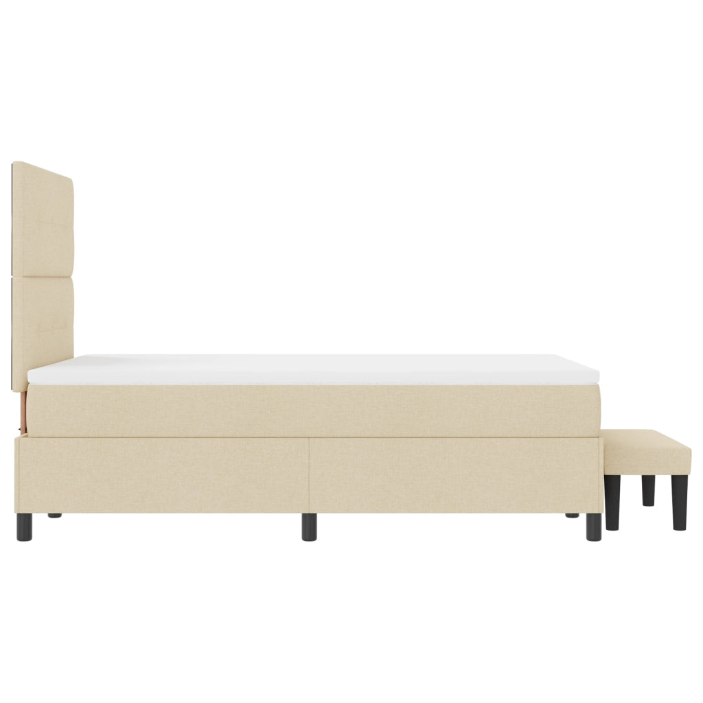 Letto box spring con materasso e panchina crema 120x200 cm tessuto
