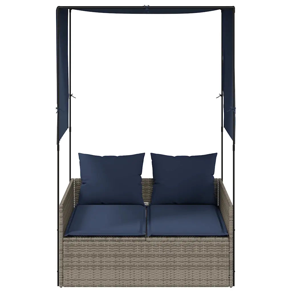 Lettino prendisole doppio con tettoia e tende in Polyrattan Grigio 4002761