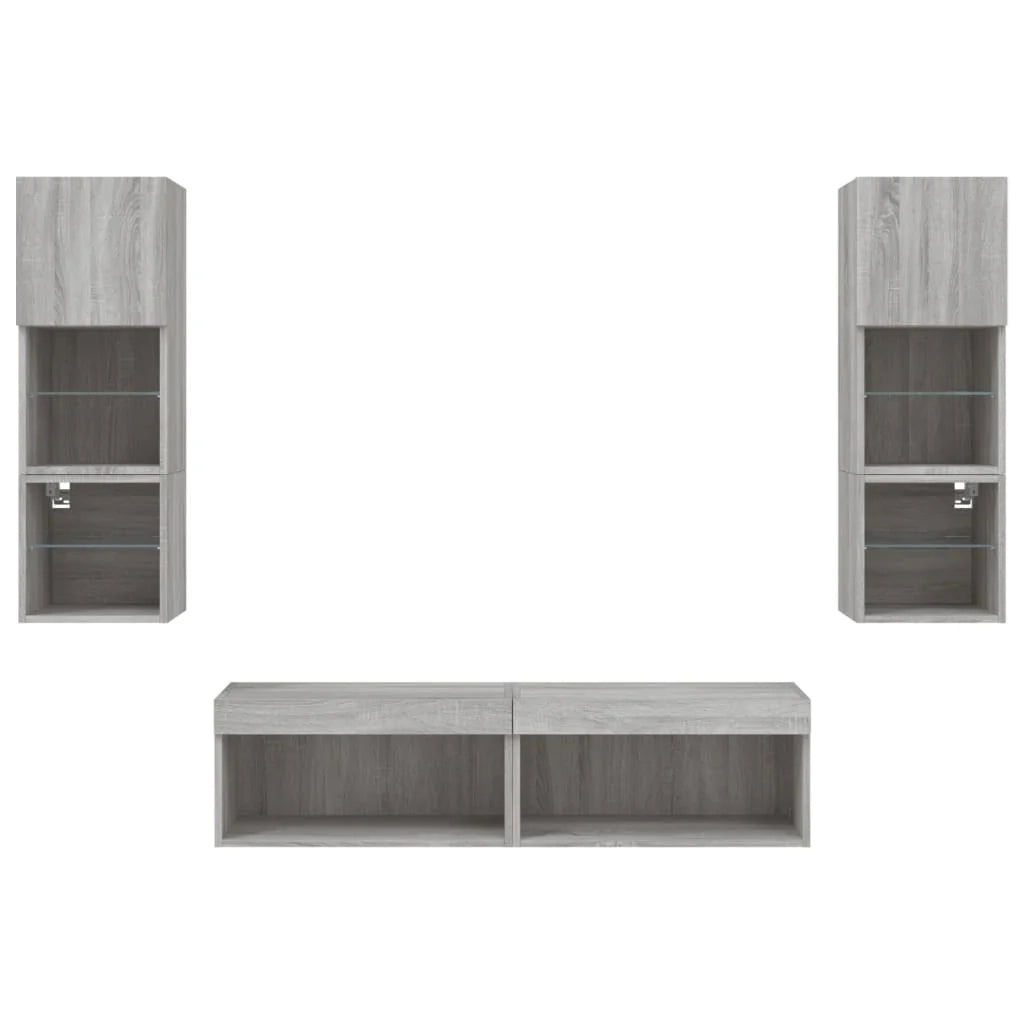 Mobile TV multimediale scaffale TV credenza mobile TV sala da pranzo soggiorno camera da letto con illuminazione a LED 6 pezzi legno ingegnerizzato Sonoma grigio 02_0029460