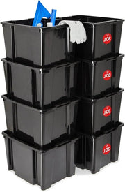 Set di contenitori di plastica da 8 contenitori da 30 litri, stivati, senza copertura, trasportabili, resistenti, per uso in giardino, garage, soffitta, hobby.