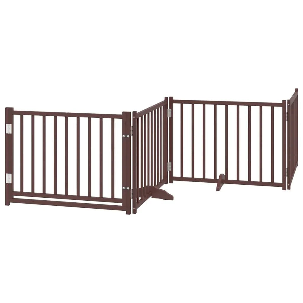 Cancelletto di sicurezza per cani con 4 pannelli in legno massello di abete marrone 02_0023308