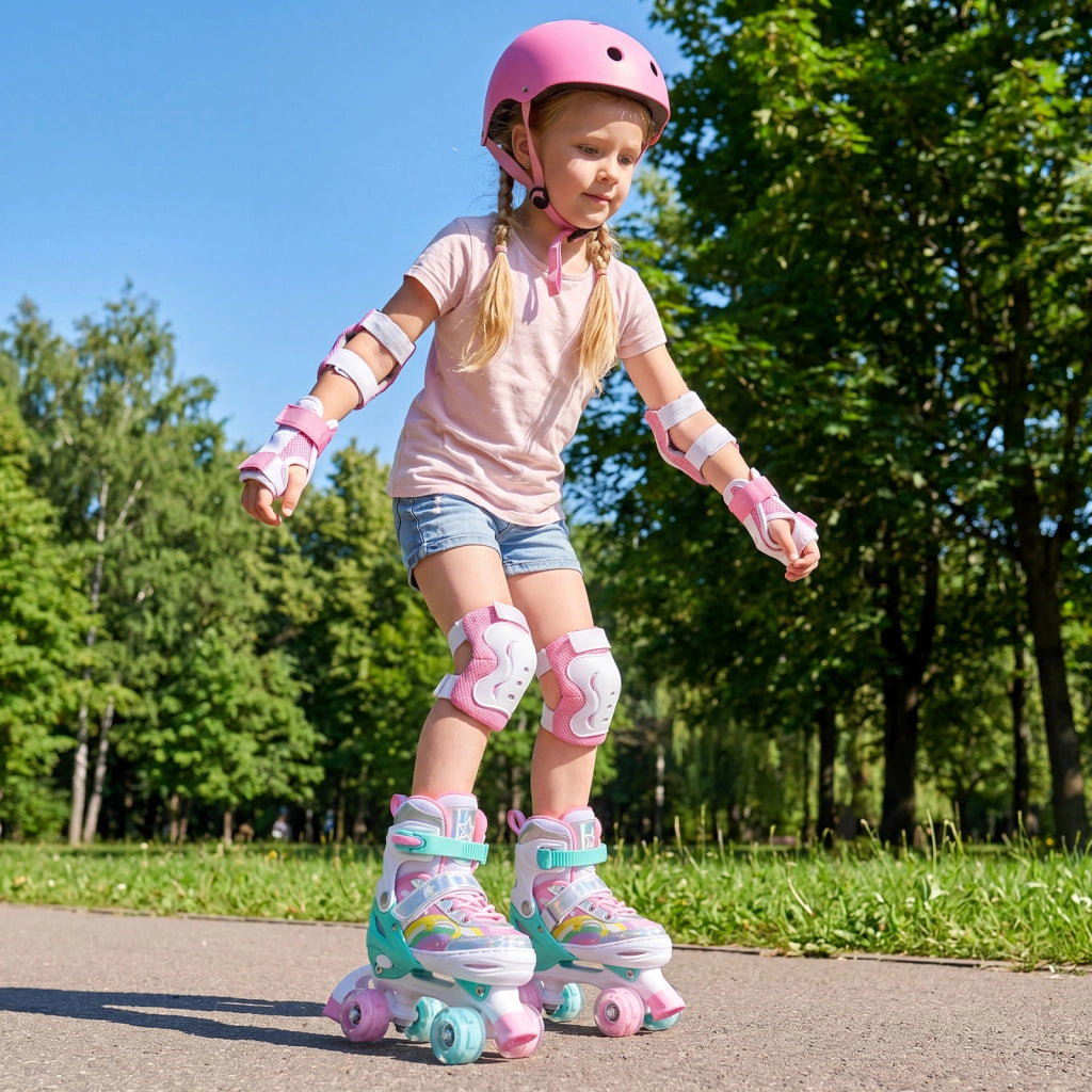 Pattini a rotelle per bambini con ruote luminose e 4 misure regolabili, Pattino a rotella per principiante con motivo a farfalla M