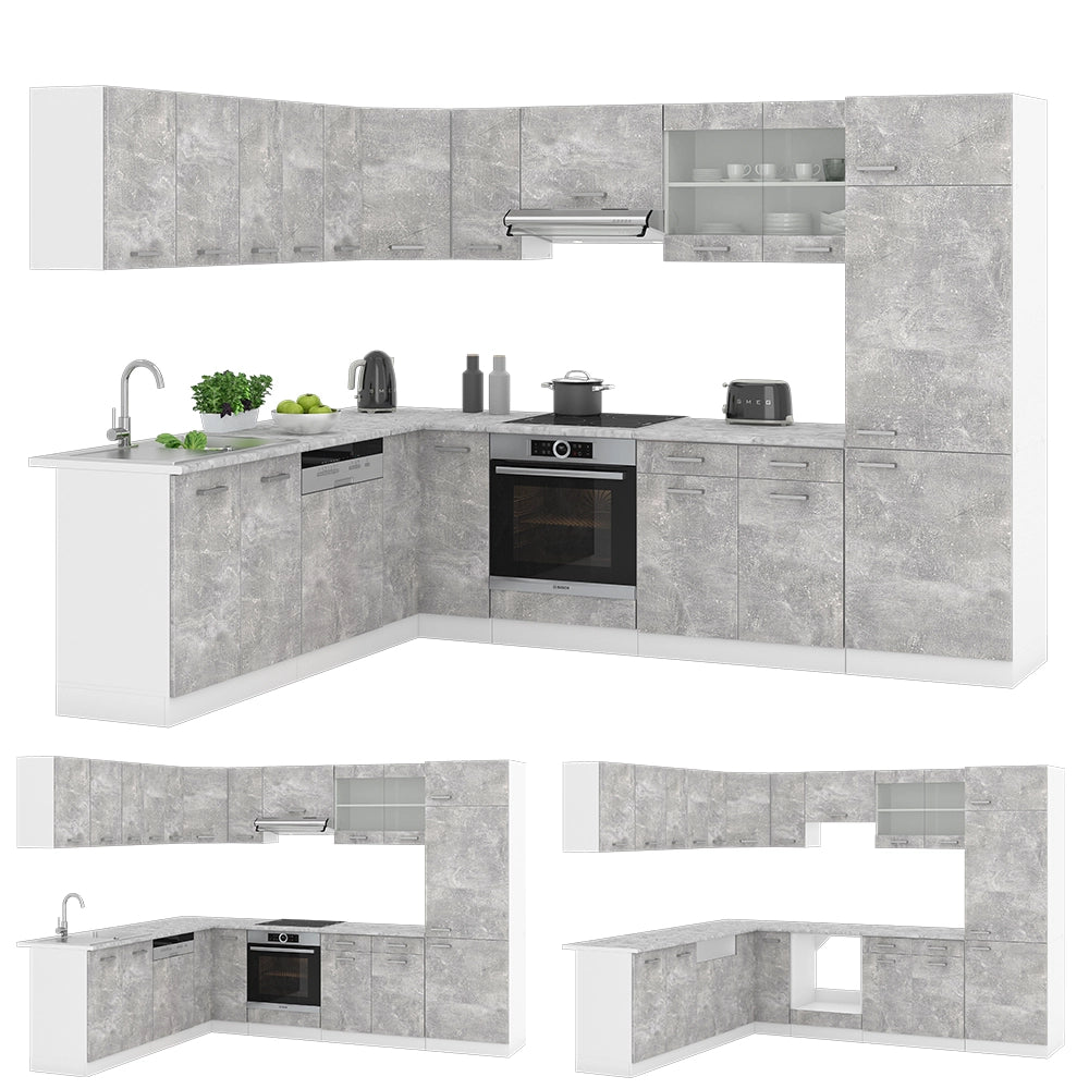 Vicco Cucina angolare completa Cemento/Bianco 227 x 287 cm , PL Antracite