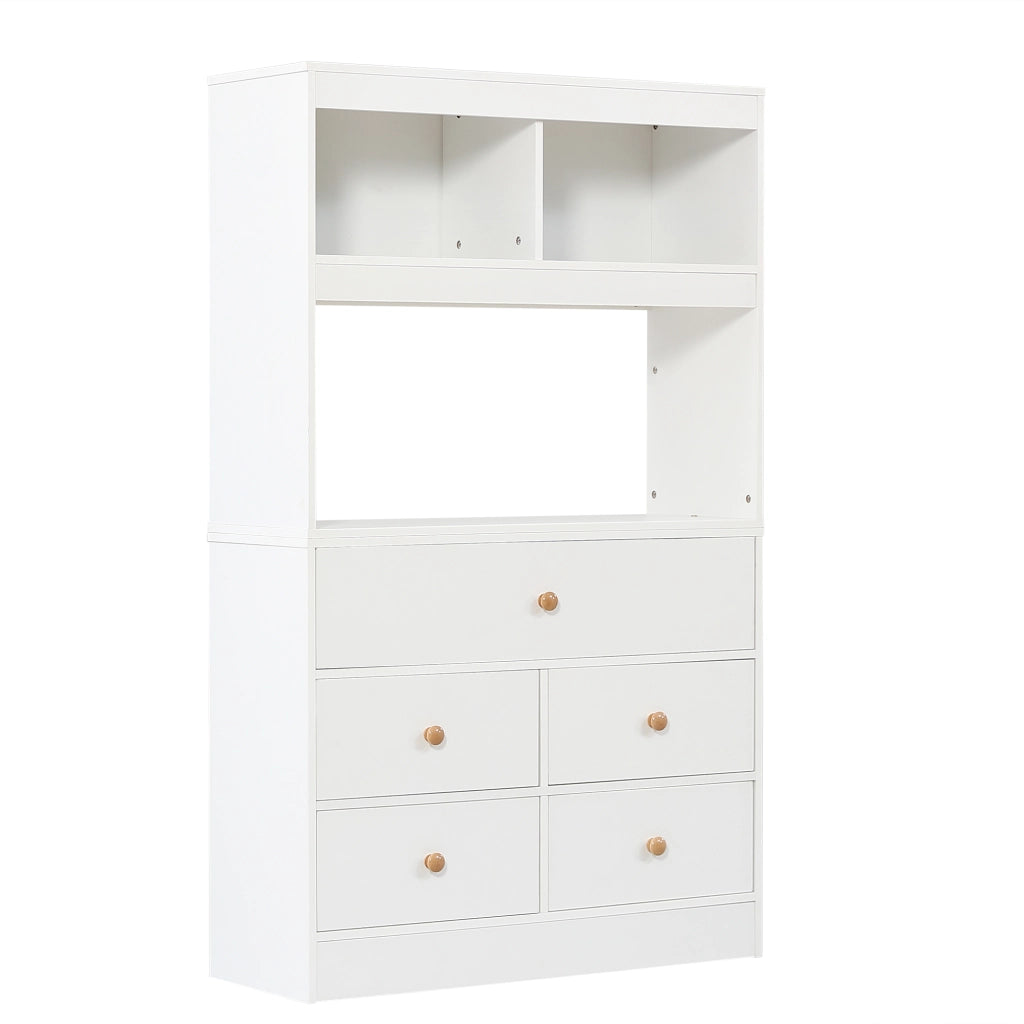 DESMIU Letto per bambini 90 × 200 cm con 5 cassetti contenitori e scrivania, senza materasso, in legno, bianco