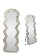 SPECCHIO ONDULATO IN VELLUTO BEIGE CON PIEDE E GANCI PER APPENDEREMISURE: 60X160CM