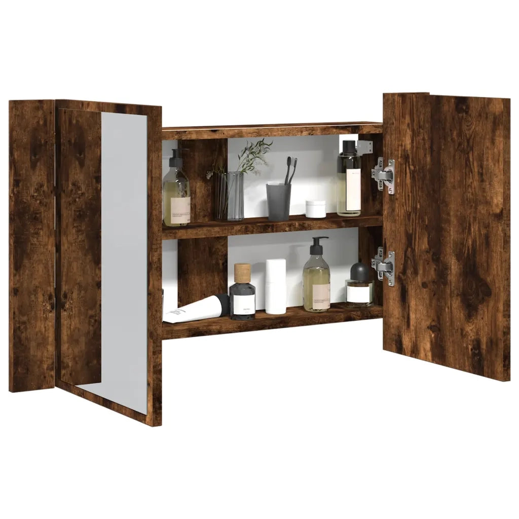 Armadietto a Specchio con LED Rovere Fumo 80x12x45cm Acrilico 834951
