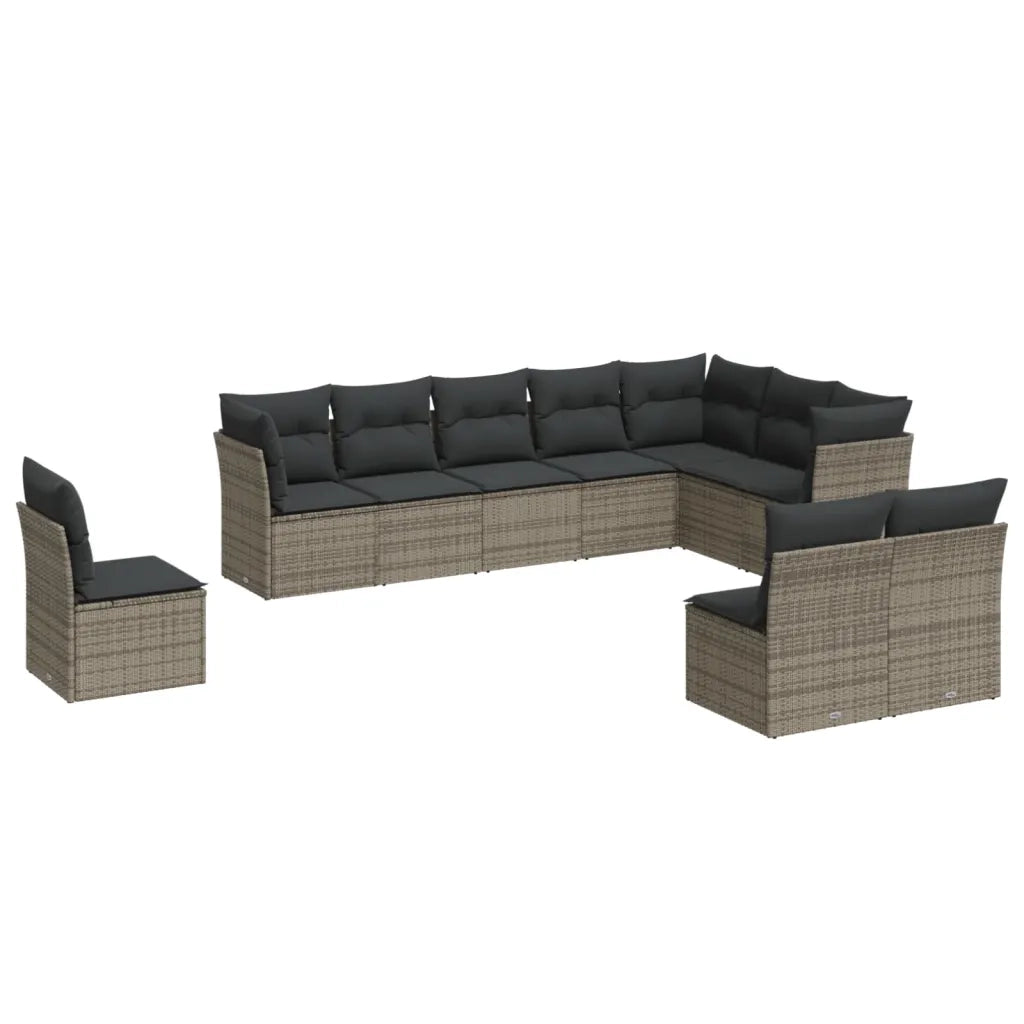 Set Divano da Giardino 10 pz con Cuscini Grigio in Polyrattan 3217800