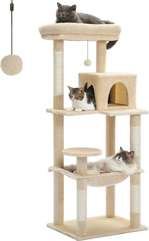 Cat Tower 5 Livelli per Gatti Grande Dimensione 143x50x45 cm in Beige