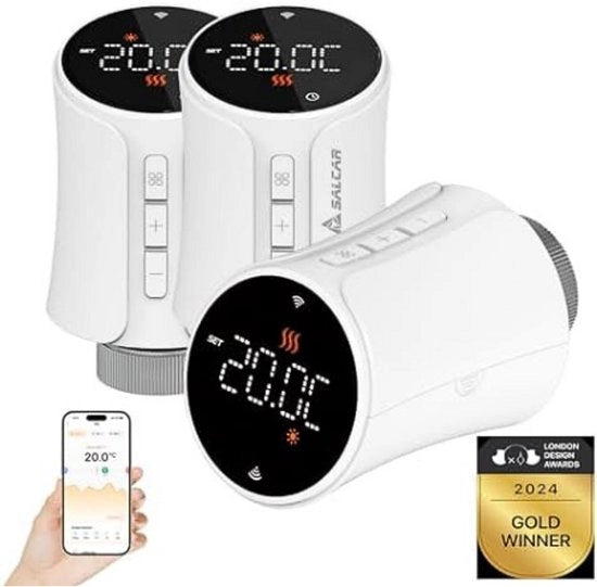 Termostato / Termostato per radiatore / Set di 3 pezzi / Compatibile con Google e Alexa / Radiatore intelligente / App