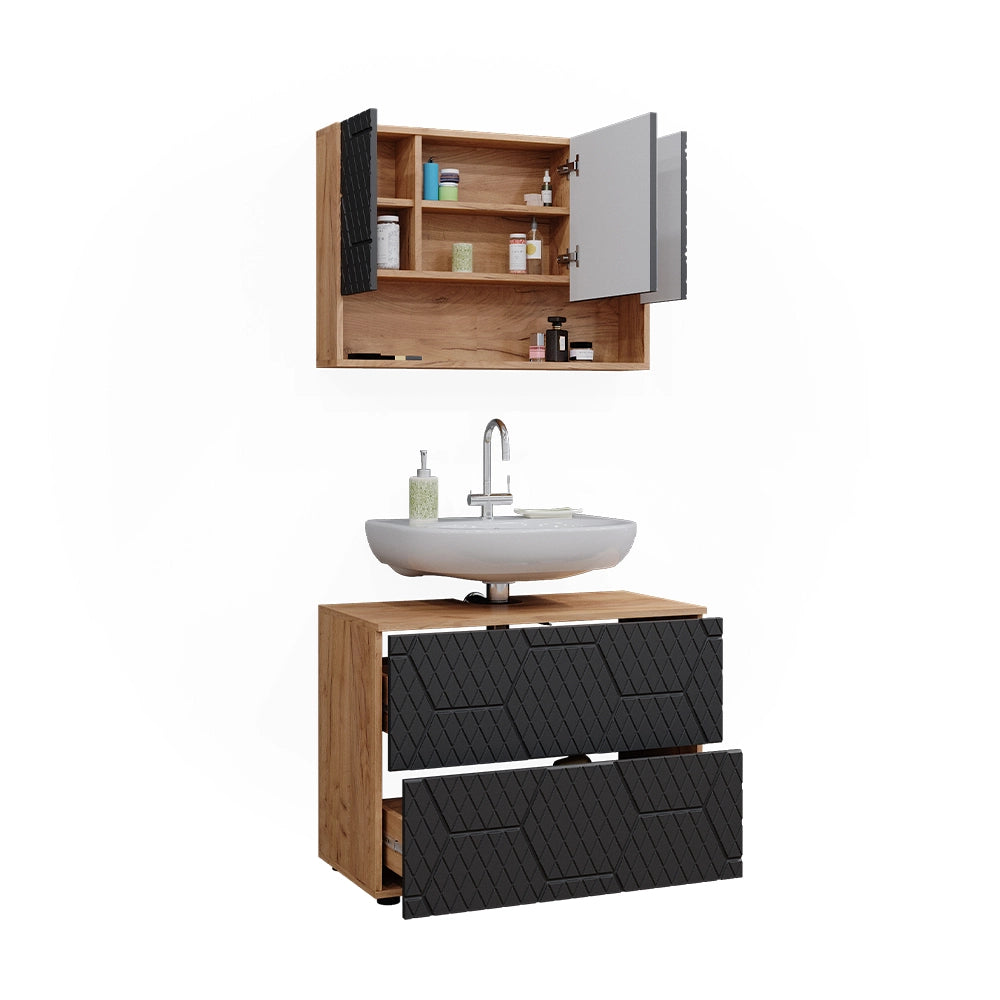 Vicco Set mobili bagno Antracite con struttura a nido d'ape 2 parti, base 80 cm
