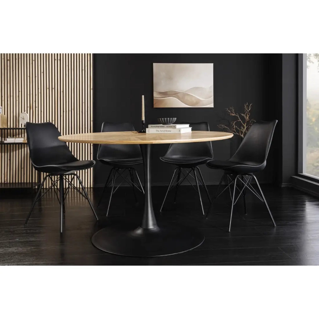Tavolo da pranzo SOREN – Impiallacciatura di quercia e metallo – 120 cm – Rotondo – Stile moderno
