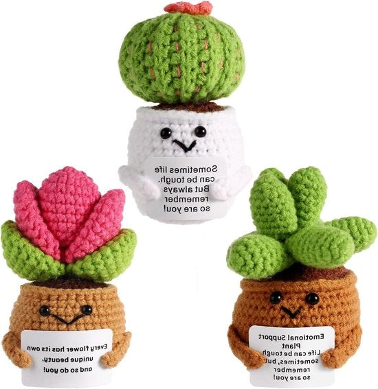 Set di piante decorative a maglia da 3 pezzi per decorazione di festa e regalo di incoraggiamento