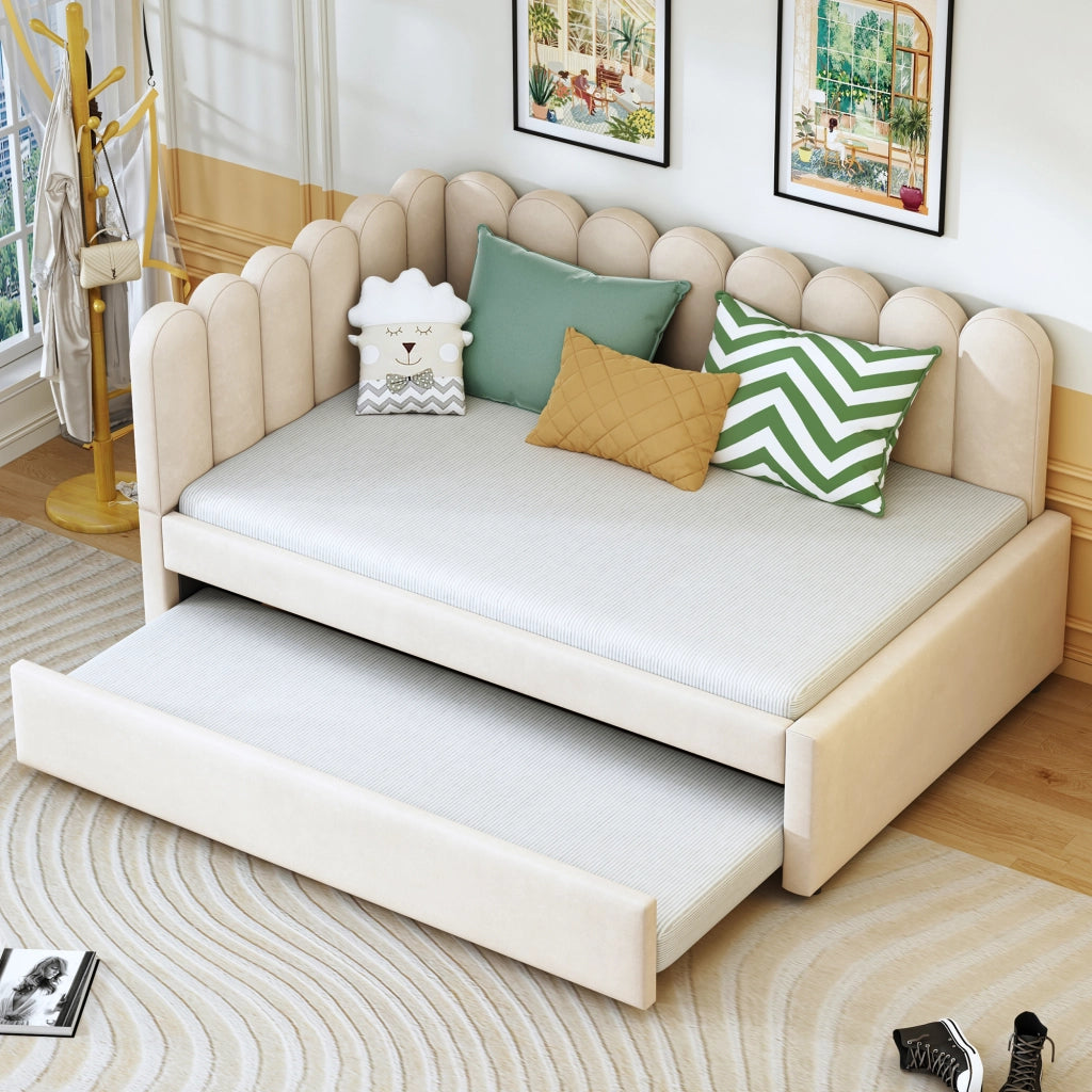 Letto a L divano letto in velluto beige 140x200 cm