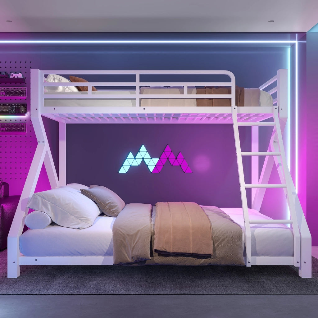 LETTO A CASTELLO PER BAMBINI 90x200 cm/140x200 cm in metallo bianco con LED