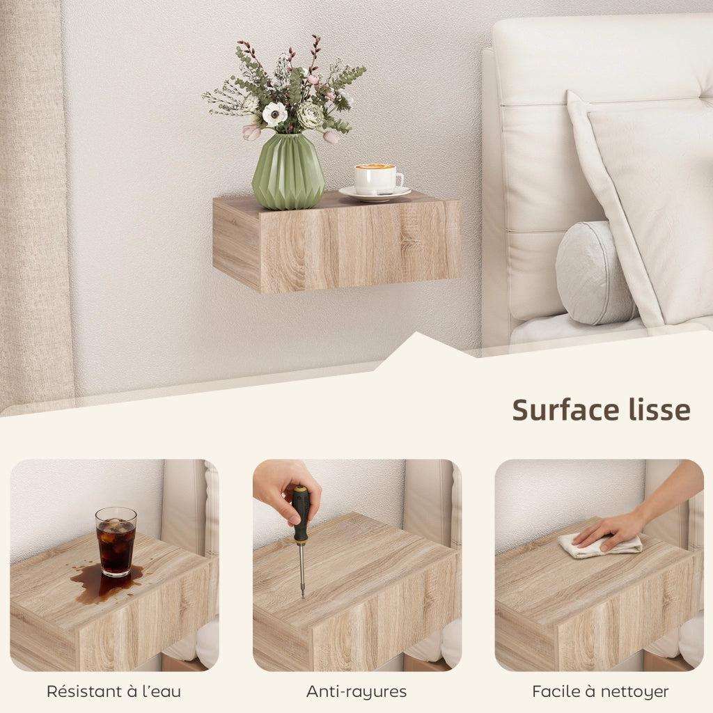 Comodino a muro con cassetto ¨C zephmum ¨C quercia 40x30x15 cm