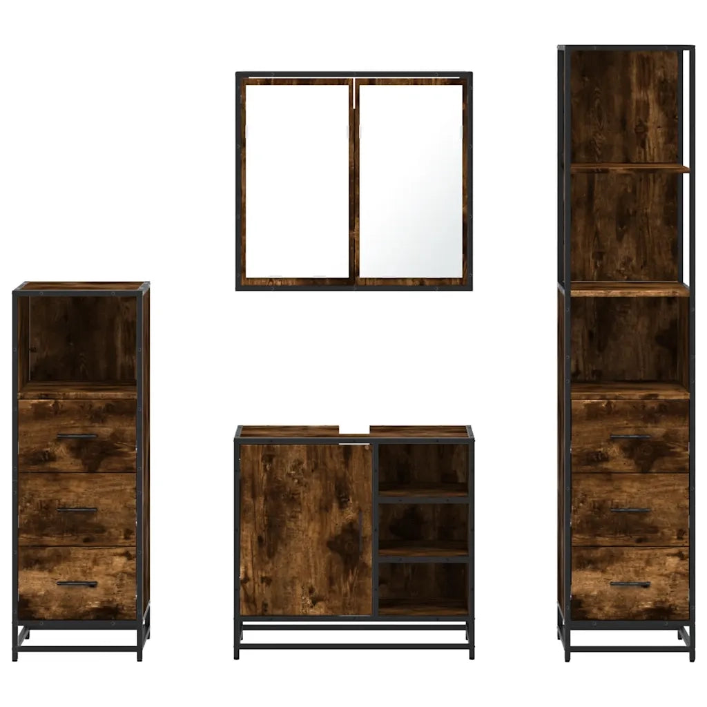 Set Mobili da Bagno 4 pz Rovere Fumo in Legno Multistrato