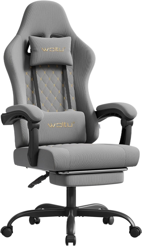 Sedia Gaming con Massaggio, Sedia da Ufficio Ergonomica Girevole Ampia Imbottita per Computer con Cuscino Lombare Massaggiante, Carico 150 Kg, Tessuto a rete, Nero+Bianco